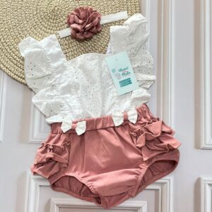 romper + cintillo blanco camel 6 12m